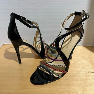 Ivanka Trump ITHAYZE8 Strappy Black Colorful Leather High Heels Sandals Size 9.5